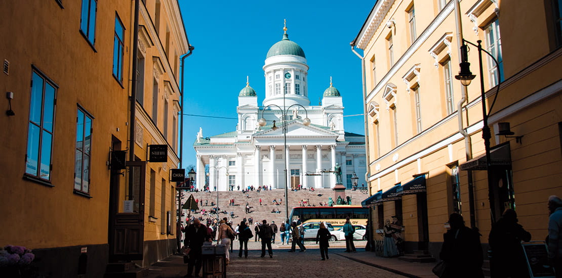 A view towards Helsinki Cathedral from a side street, Finland